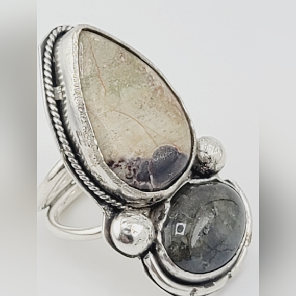JASPER & LABRADORITE STATEMENT RING HANDMADE IN STERLING SILVER METAL SIZE 8.5 - Picture 3 of 5